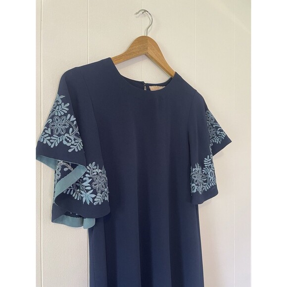 Rungolee XS Flutter Sleeve Dress Floral Embroidery Navy Blue Boho Sustainable - Picture 3 of 10